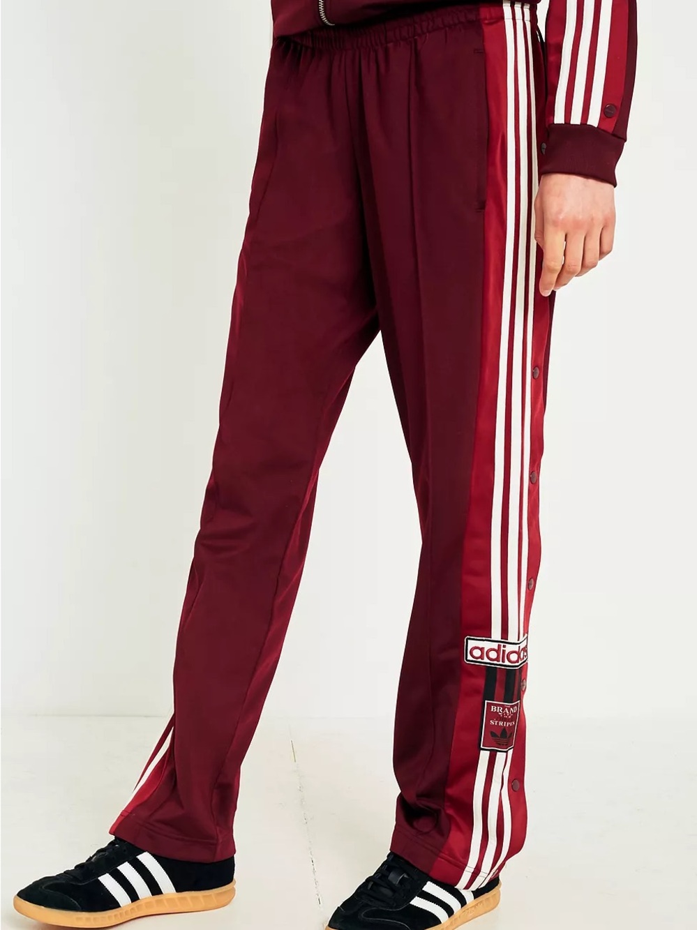 adidas Originals Adibreak Burgundy 3-Stripe Popper Track Trousers size small